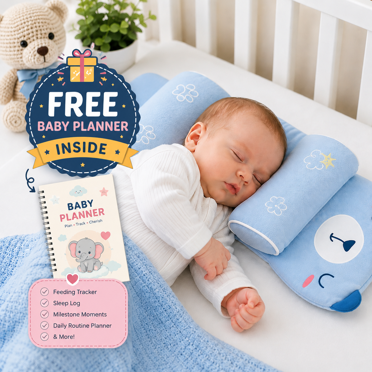 Baby Head Support Pillows for peaceful Sleep (BONUS: Get FREE BABY PLANNER PDF)