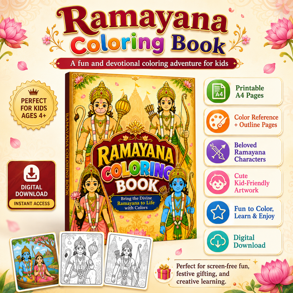 Ramayana Coloring Book for Kids - (10 Characters)