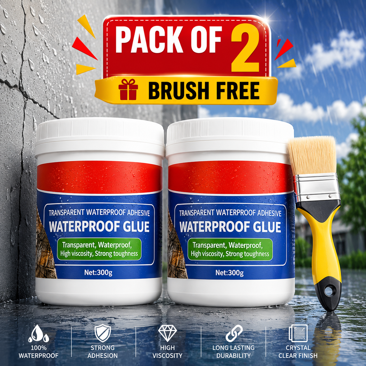 CRACKSEAL - Crack Sealer For Roof Leakage Waterproof Glue Resin Adhesive (Pack of 2)