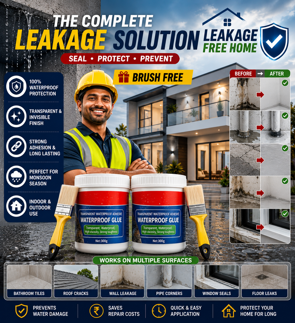 CRACKSEAL - Crack Sealer For Roof Leakage Waterproof Glue Resin Adhesive (Pack of 2)