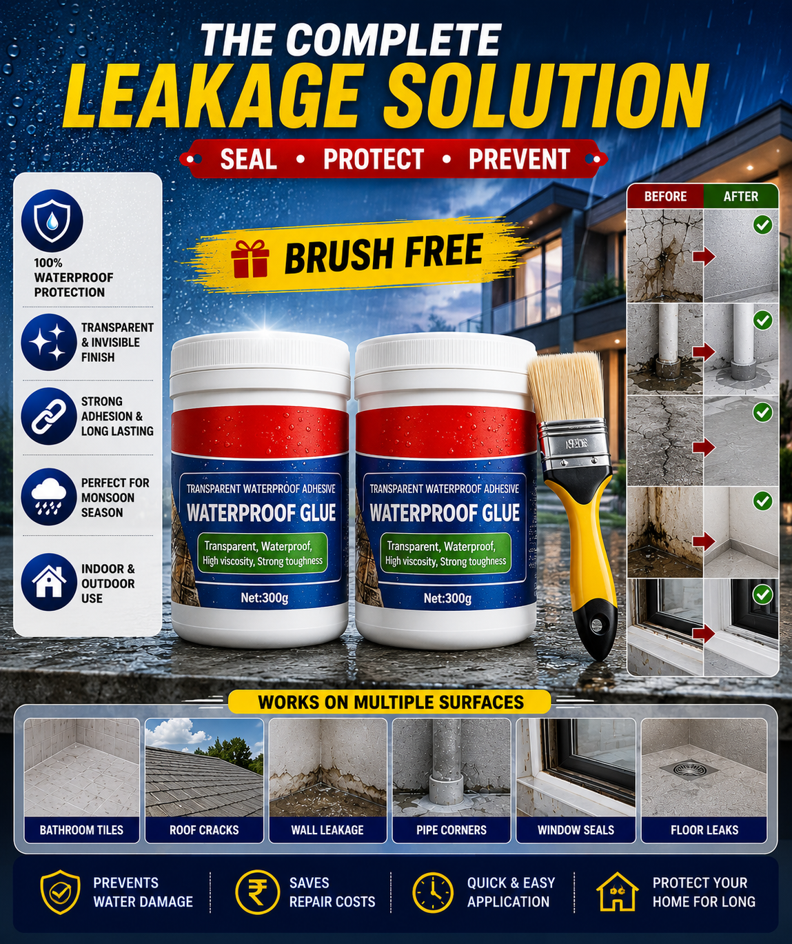 CRACKSEAL - Crack Sealer For Roof Leakage Waterproof Glue Resin Adhesive (Pack of 2)