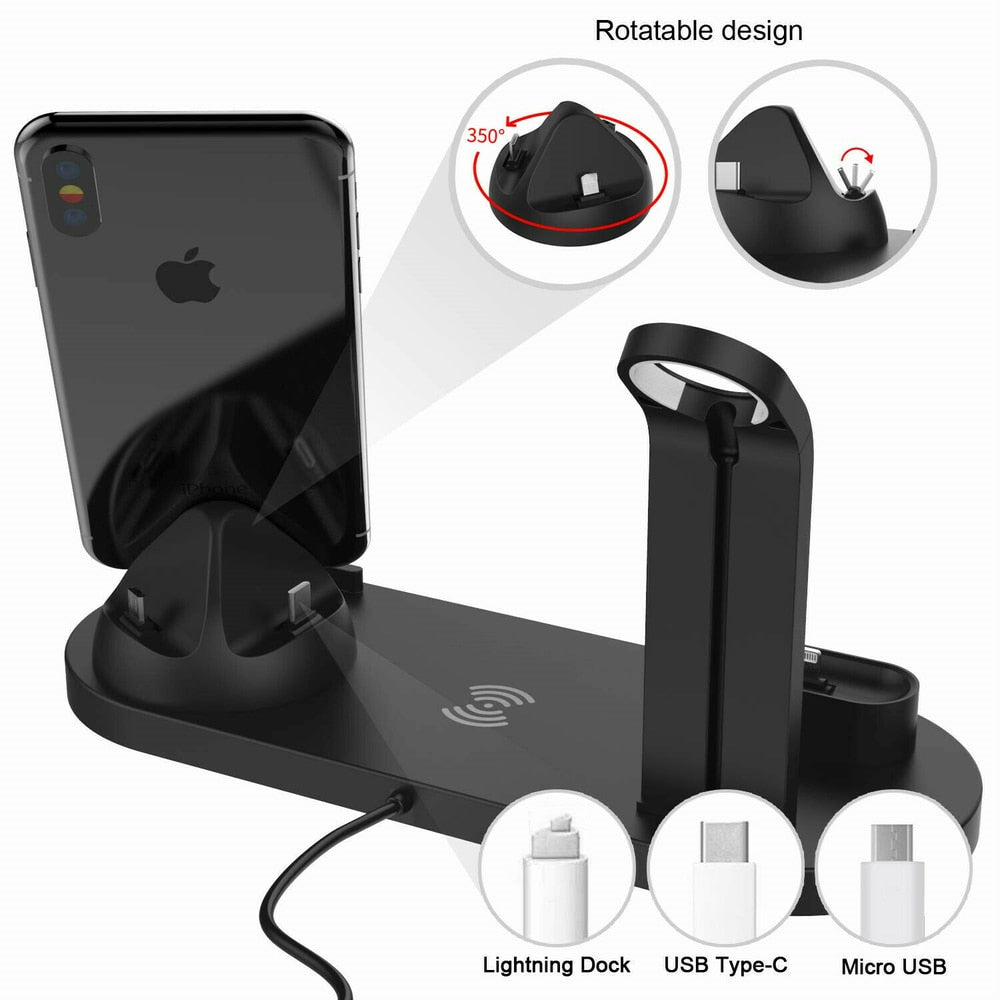 4-in-1 Multi Device Wireless Charging Dock Station for Apple iPhone, Samsung, Android, iWatch, iPad, Airpods, Google Pixel